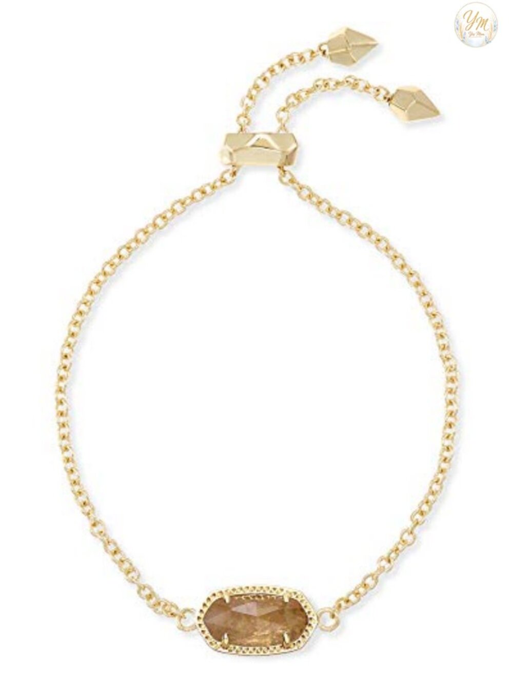 Gold-Plated Adjustable Chain Bracelet with Genuine Stone, 9" Slide Clasp